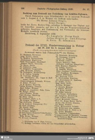 Protocoll der XVIII. Wanderversammlung in Weimar