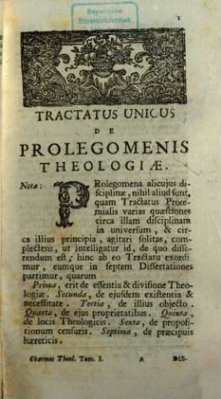 Theologia Universa Ad Usum Sacrae Theologiae Candidatorum, 1. De Prolegomenis