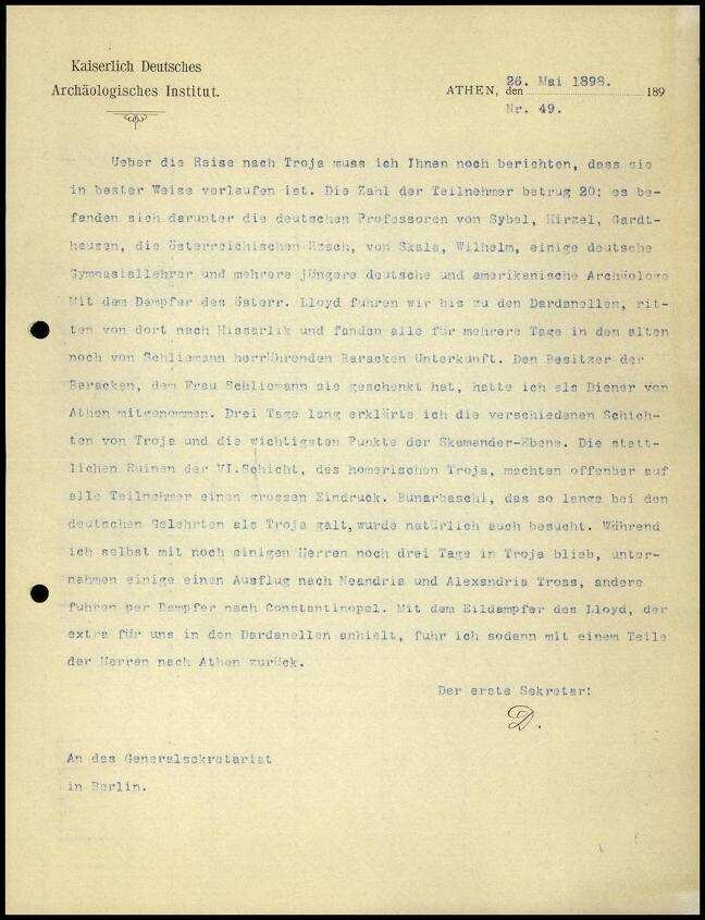 Bericht des ersten Sekretars an das General-Sekretariat | Digitalisierung: Deutsches Archäologisches Institut, Athen, Archiv