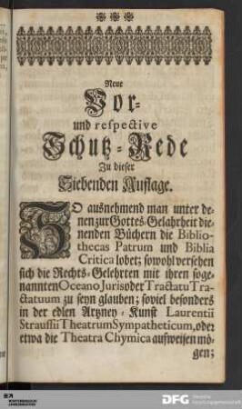 Neue Vor- und respective Schutz-Rede zu dieser Siebenten Auflage