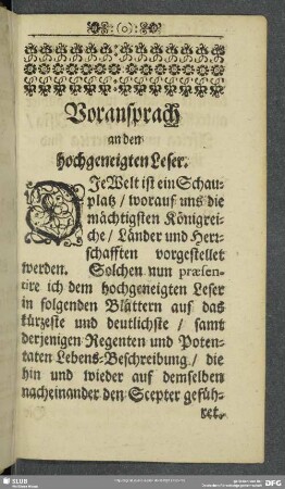Voransprach an den hochgeneigten Leser