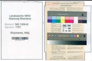 Entnazifizierung Willy Kroymanns , geb. 09.04.1920 (Verw.Angestellter)