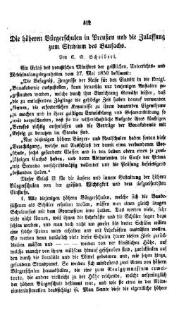 Die höheren Bürgerschulen in Preußen und die Zulassung zum Studium des Baufachs