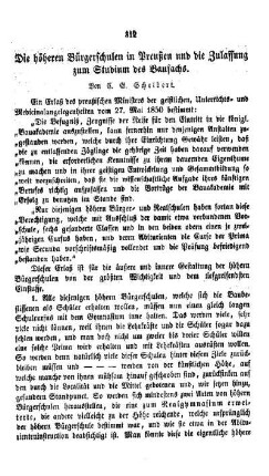 Die höheren Bürgerschulen in Preußen und die Zulassung zum Studium des Baufachs