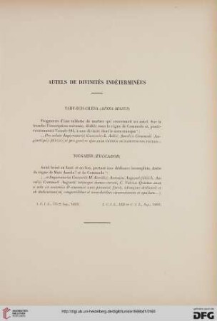Autels de divinités indéterminées