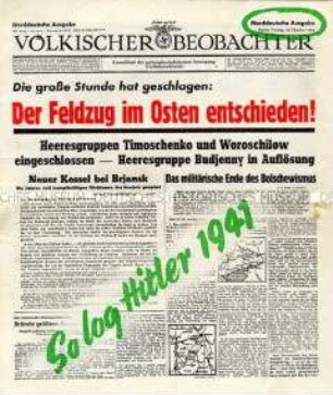 Abwurf-Flugblatt der Alliierten im Layout der Feldausgabe des "Völkischen Beobachters" vom 10.10.1041