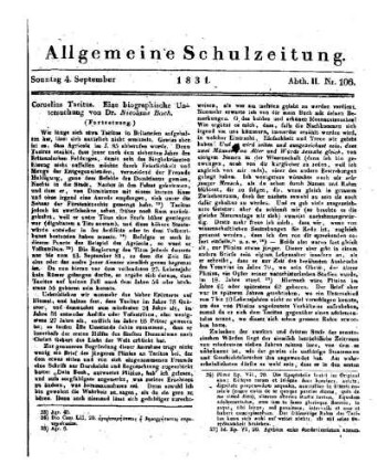 Cornelius Tacitus : eine biographische Untersuchung ; (Fortsetzung) ; (Fortsetzung folgt)