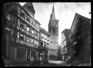Engelsbrunnen, Färberei Philipp Witt, Kirchturm Stiftskirche, Geschäft Leopold Held