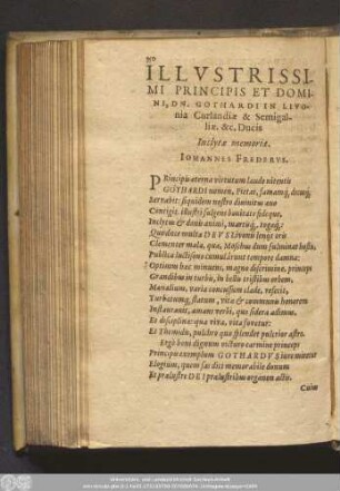 Illustrissimi Principis Et Domini, Dn. Gothardi In Livonia Curlandiae & Semigalliae, [et]c. Ducis Inclytae memoriae. Iohannes Frederus.