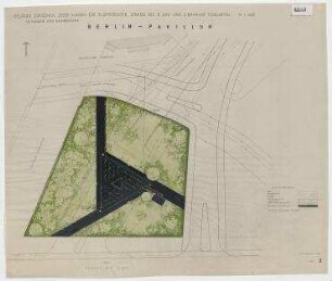 Offener Bauwettbewerb "Berlin-Pavillon", Hansaviertel Berlin, Intenationale Bauausstellung 1957 (nicht realisiert), Ankauf – Lageplan. Berlin-Tiergarten, 17. Juni/Klopstockstraße
