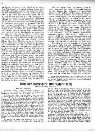 Kirchliche Nachrichten (März/April 1927)