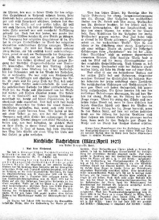 Kirchliche Nachrichten (März/April 1927)