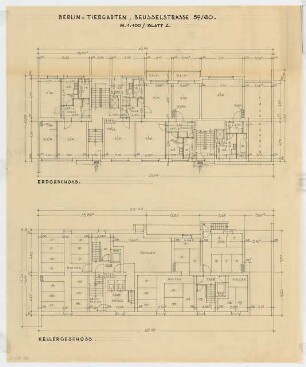 Wohnhaus Beusselstraße 59/60, Berlin-Moabit: Grundrisse Kellergeschoss und Erdgeschoss 1:100