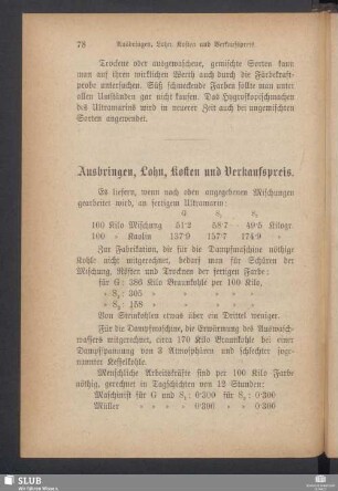 Ausbringen, Lohn, Kosten und Verkaufspreis
