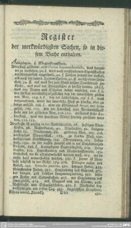 Register der merkwürdigsten Sachen, so in diesem Buche enthalten