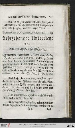 Achtzehender Unterricht: Von den unrichtigen Zeitwörtern