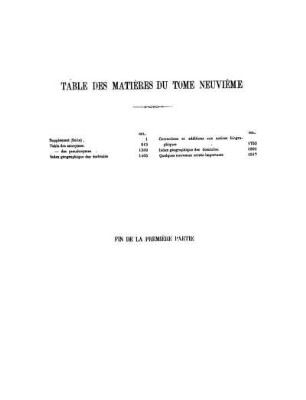 Táble des Matières du Tome Neuvième