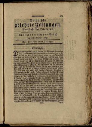 Fünf und dreyßigstes, den 31ten August, 1789.