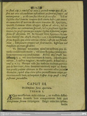 Caput III. De Divisione Iuris Aperturae