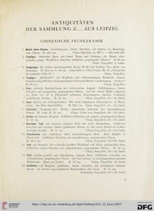 Antiquitäten der Sammlung Z….aus Leipzig (Nr. 1-141)
