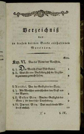 Verzeichniß der in diesem dritten Bande enthaltenen Materien.