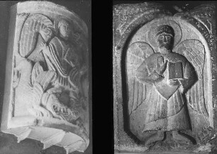 Como, zwei engelsdarstellungen: aus Como und Relief vom Alslebener Taufbecken; Civico Museo storico Giuseppe Garibaldi