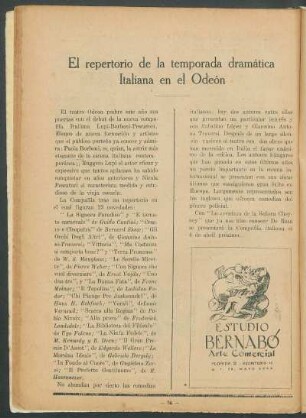 El repertorio de la temporada dramática italiana en el Odeón