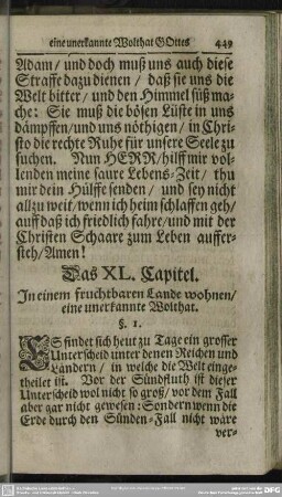 Das XL. Capitel. In einem fruchtbaren Lande wohnen, eine unerkannte Wolthat