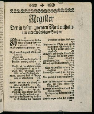 Xxxxx4r-Aaaaaa4r, Register. Der in disem zweyten Theil enthaltenen merckwürdigen Sachen