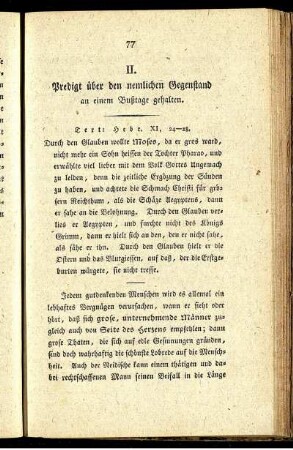 II. Predigt über den nemlichen Gegenstand an einem Bußtage gehalten.