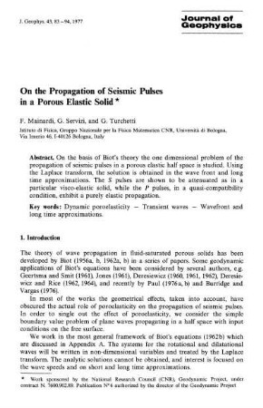 On the propagation of seismic pulses in a porous elastic solid