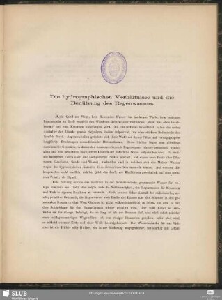 Die hydrographischen Verhältnisse und die Benützung des Regenwassers