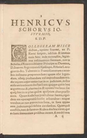 Henricus Schorus Io. Sturmio, S. D. P.