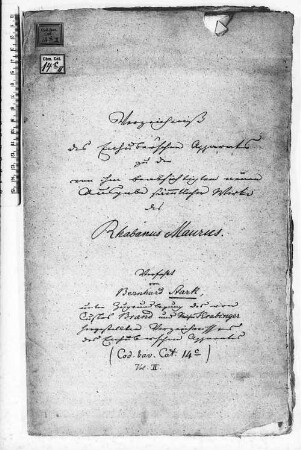 Verzeichnis des Enhuberschen Apparats zu den von ihm beabsichtigten neuen Ausgaben sämtlicher Werke des Rabanus Maurus - BSB Cbm Cat. 14 c(2