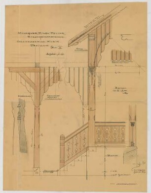 Thiersch, Friedrich von; München; Münchner - Kindl - Keller, Erweiterungsbau - Kolonnaden u. Musikpavillon (Ansicht, Schnitt)