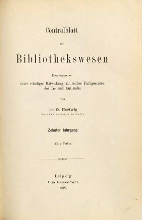 Zentralblatt für Bibliothekswesen, 10. 1893