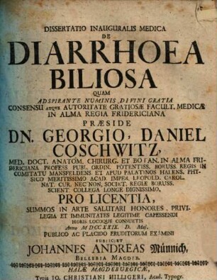 Dissertatio Inauguralis Medica De Diarrhoea Biliosa