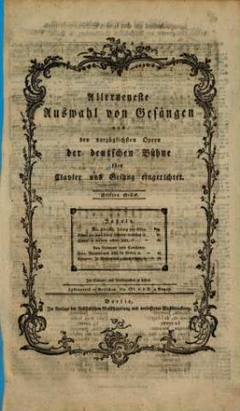 Allerneueste Auswahl von Gesängen aus den vorzüglichsten Opern der deutschen Bühne : fürs Clavier und Gesang eingerichtet, 11. Aus Oberon, König der Elfen. Aus Belmont und Constanze