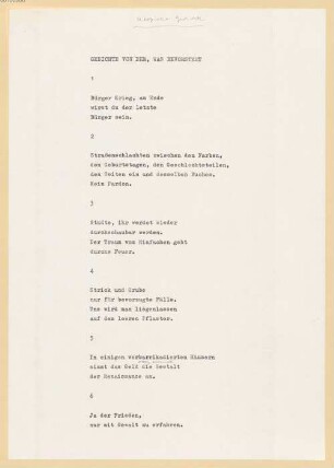 Heinz Piontek (1925-2003) Nachlass: Utopische Gedichte - BSB Ana 465 A.1.43