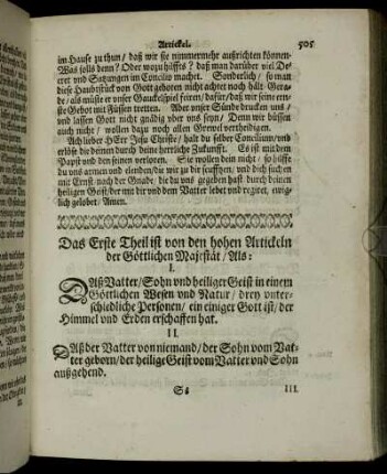 Das Erste Theil ist von den hohen Artickeln der Göttlichen Majestät.