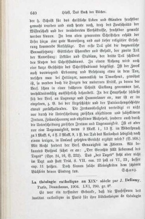 640-642 [Rezension] Bellamy, Jean Julien, La Théologie catholique au 19e siècle