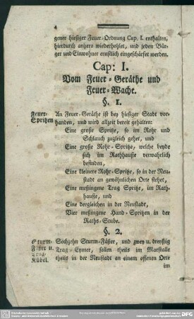 Cap. I. Vom Feuer-Geräthe und Feuer-Wache