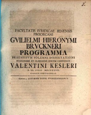Programma praemissum sol. dissertationi Valentini Kesleri : [Insunt aliqua de vocabulo minor, eiusque significatu]