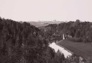 Oberlausitz. Spreetal unterhalb Bautzen. Durchbruchstal am Abgott. Blick von der Hangoberkante talauf gegen Bautzen