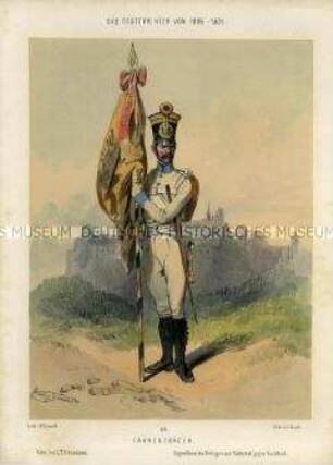 Uniformdarstellung, Fahnenträger, Österreich, 1809/1835. Tafel 89 aus: Gerasch: Das Oesterreichische Heer.