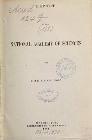 Report of the National Academy of Sciences for the year .... 1883 (1884)