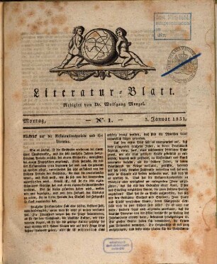 Morgenblatt für gebildete Stände. Literatur-Blatt. 1831