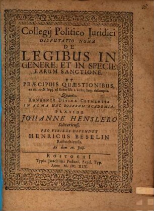 Collegium politico-iuridicum, Disc. VIIII.. De legibus