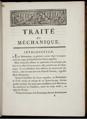 Traité de Méchanique. Introduction.