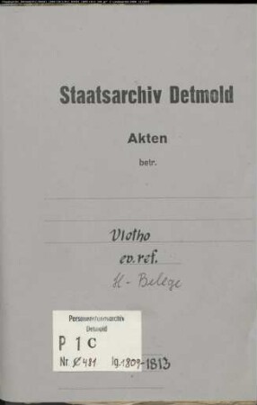 Belegakten zum Heiratsregister der evangelisch-reformierten Gemeinde Vlotho, Kreis Herford (1809-1813)